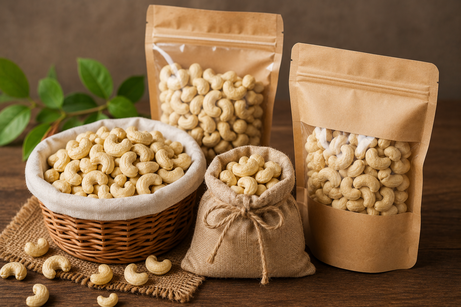 Cashew kernels on white graded for export