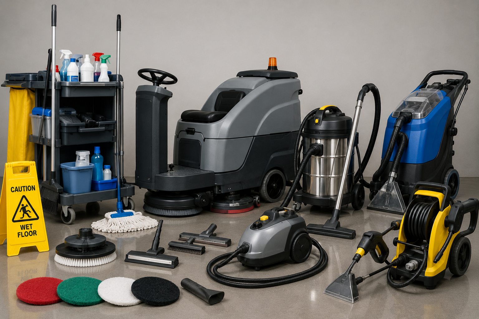 Modern ride-on scrubber and industrial housekeeping equipment